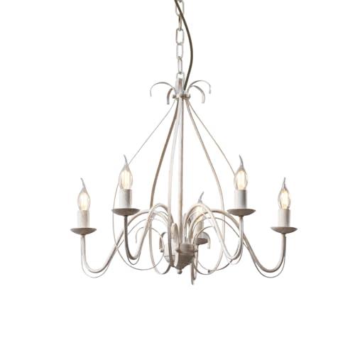 Qazqa - Landhaus I Vintage Klassischer Kronleuchter I Chandelier Creme 5-flammig - Giuseppe - Stahl Rund - LED geeignet E14 Qazqa - Landhaus I Vintage Klassischer Kronleuchter I Chandelier Creme 5-flammig - Giuseppe - Stahl Rund - LED geeignet E14 von Qazqa