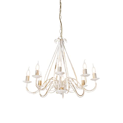 Qazqa - Landhaus I Vintage Klassischer Kronleuchter I Chandelier Creme 8-flammig - Giuseppe - Stahl Rund - LED geeignet E14 Qazqa - Landhaus I Vintage Klassischer Kronleuchter I Chandelier Creme 8-flammig - Giuseppe - Stahl Rund - LED geeignet E14 von Qazqa