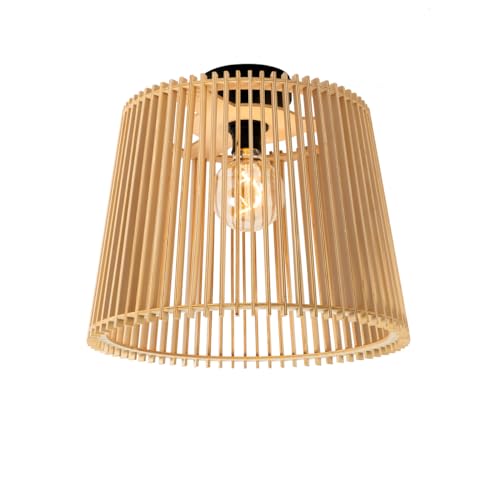 Qazqa - Landhaus I Vintage Ländliche AußenDeckenleuchte I Deckenlampe I Lampe I Leuchte aus Holz IP44 - Jayla I Außenbeleuchtung - Rund - LED geeignet E27 von Qazqa