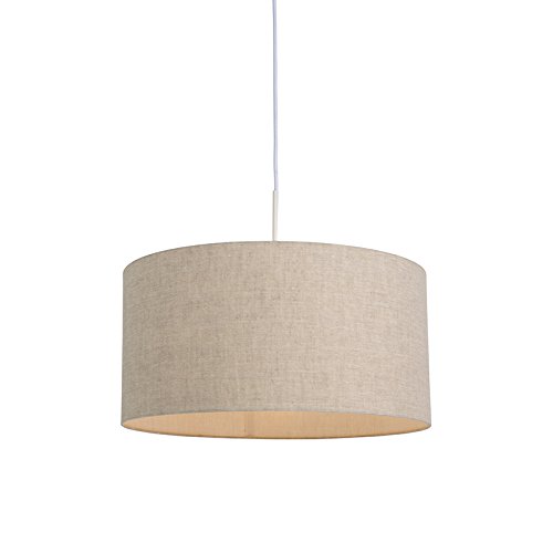 Qazqa - Landhaus I Vintage Ländliche Hängelampe I Pendellampe I Pendelleuchte weiß mit hellgrauem Baumwollschirm 50 cm - Combi I Wohnzimmer I Schlafzimmer - Textil Rund - LED geeignet E27 Qazqa - Landhaus I Vintage Ländliche Hängelampe I Pendellampe I Pendelleuchte weiß mit hellgrauem Baumwollschirm 50 cm - Combi I Wohnzimmer I Schlafzimmer - Textil Rund - LED geeignet E27 von Qazqa