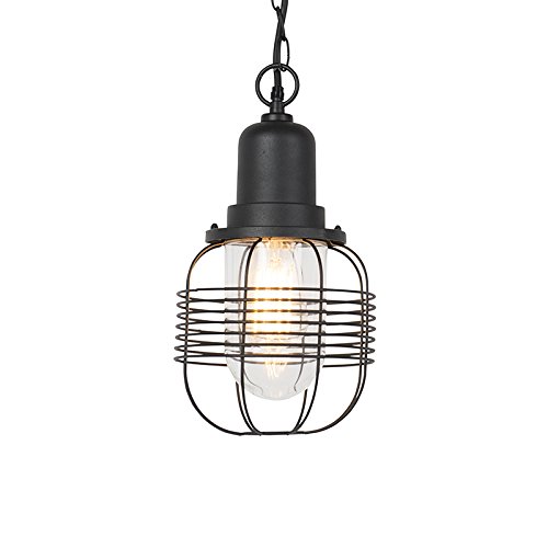 Qazqa - Landhaus I Vintage Ländliche Outdoor-Hängelampe I Pendellampe I Pendelleuchte schwarz IP44 - Guardado I Außenbeleuchtung - Aluminium Rund - LED geeignet E27 von Qazqa