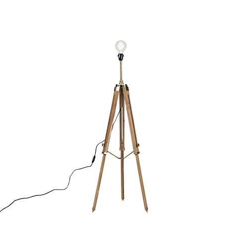 Qazqa - Landhaus I Vintage Ländliche Stehlampe aus Dreibeinholz mit antikem Messing – Cortin I Wohnzimmer I Schlafzimmer - Länglich - LED geeignet E27 Qazqa - Landhaus I Vintage Ländliche Stehlampe aus Dreibeinholz mit antikem Messing – Cortin I Wohnzimmer I Schlafzimmer - Länglich - LED geeignet E27 von Qazqa