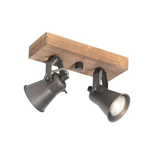 QAZQA - Landhaus I Vintage Ländlicher Spot I Spotlight I Deckenspot I Deckenstrahler I Strahler I Lampe I Leuchte schwarz mit Holz 2-flammig-flammig verstellbar - Jelle I Wohnzimmer I Schlafzimmer - L QAZQA - Landhaus I Vintage Ländlicher Spot I Spotlight I Deckenspot I Deckenstrahler I Strahler I Lampe I Leuchte schwarz mit Holz 2-flammig-flammig verstellbar - Jelle I Wohnzimmer I Schlafzimmer - L von Qazqa