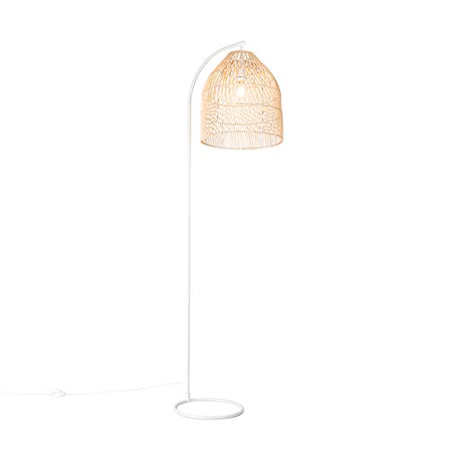 Qazqa - Landhaus I Vintage Land Stehlampe weiß mit Rattan - Sam I Wohnzimmer I Schlafzimmer - Stahl Länglich - LED geeignet E27 Qazqa - Landhaus I Vintage Land Stehlampe weiß mit Rattan - Sam I Wohnzimmer I Schlafzimmer - Stahl Länglich - LED geeignet E27 von Qazqa