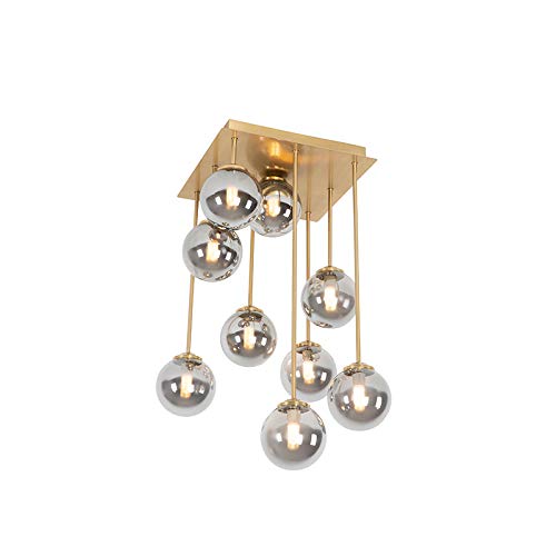 Qazqa - Landhaus I Vintage Moderne Deckenleuchte I Deckenlampe I Lampe I Leuchte Gold I Messing 9-Lichter mit Rauchglas - Athen I Schlafzimmer - Rund - LED geeignet G9 Qazqa - Landhaus I Vintage Moderne Deckenleuchte I Deckenlampe I Lampe I Leuchte Gold I Messing 9-Lichter mit Rauchglas - Athen I Schlafzimmer - Rund - LED geeignet G9 von Qazqa
