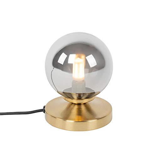 Qazqa - Landhaus I Vintage Moderne Tischlampe Gold I Messing mit Rauchglas - Athen I Wohnzimmer I Schlafzimmer - Kugel I Kugelförmig - LED geeignet G9 von Qazqa