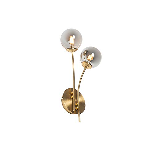 Qazqa - Landhaus I Vintage Moderne Wandleuchte Gold I Messing 2-flammig-Licht mit Rauchglas - Athen I Wohnzimmer I Schlafzimmer - Länglich - LED geeignet G9 von Qazqa
