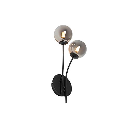 Qazqa - Landhaus I Vintage Moderne Wandleuchte schwarz 2-flammig-Lichter mit Rauchglas - Athen I Wohnzimmer I Schlafzimmer - Länglich - LED geeignet G9 von Qazqa