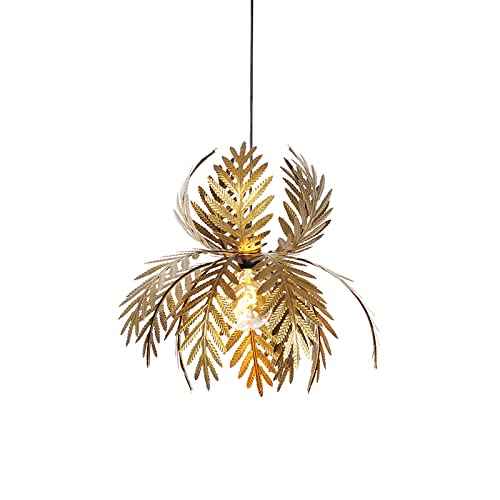 Qazqa - Landhaus I Vintage Vintage-Hängelampe I Pendellampe I Pendelleuchte Gold I Messing Federn - Botanica I Wohnzimmer I Schlafzimmer - Stahl Länglich - LED geeignet E27 von Qazqa