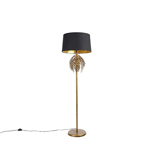 Qazqa - Landhaus I Vintage Vintage Stehlampe Gold I Messing mit Baumwollschirm schwarz - Botanica I Wohnzimmer I Schlafzimmer - Stahl Länglich - LED geeignet E27 Qazqa - Landhaus I Vintage Vintage Stehlampe Gold I Messing mit Baumwollschirm schwarz - Botanica I Wohnzimmer I Schlafzimmer - Stahl Länglich - LED geeignet E27 von Qazqa