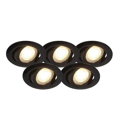 Qazqa - Modern 5er Set moderne Einbaustrahler schwarz inkl. LED 3-stufig dimmbar - Mio Dimmer I Dimmbar I Wohnzimmer I Schlafzimmer - Kunststoff Rund - I LED von Qazqa