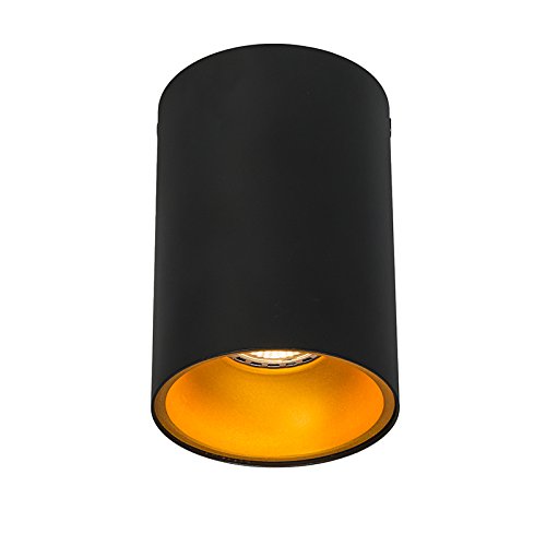 QAZQA - Modern Moderner Spot I Spotlight I Deckenspot I Deckenstrahler I Strahler I Lampe I Leuchte Schwarz mit Gold I Messing GU10 50mm - Deep I Wohnzimmer I Schlafzimmer - Stahl Zylinder - LED geeig von Qazqa