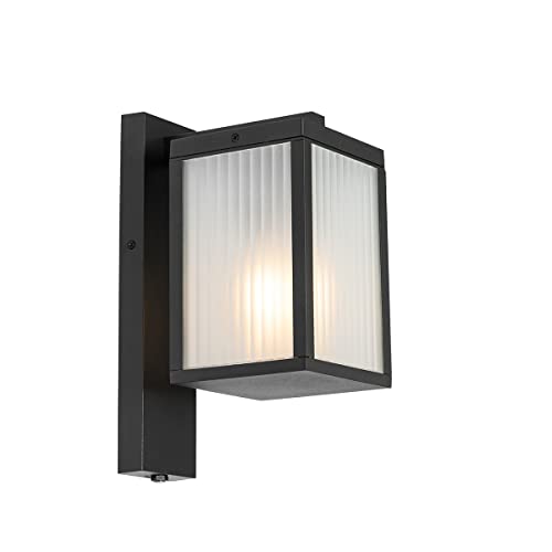 Qazqa - Modern Außen Wandlaterne schwarz mit geripptem Glas und Hell-Dunkel-Sensor - Charlois I Außenbeleuchtung - Aluminium Rechteckig - LED geeignet E27 von Qazqa