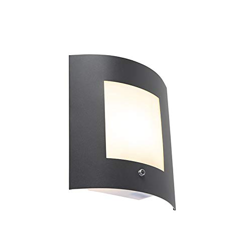 Qazqa - Modern Außen Wandleuchte Anthrazit IP44 Hell-Dunkel-Sensor - Emmerald 1 I Außenbeleuchtung - Edelstahl Rechteckig - LED geeignet E27 von Qazqa
