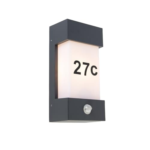 Qazqa - Modern Außen Wandleuchte dunkelgrau IP54 Bewegungssensor - Tide I Außenbeleuchtung - Aluminium Rechteckig - LED geeignet E27 von Qazqa