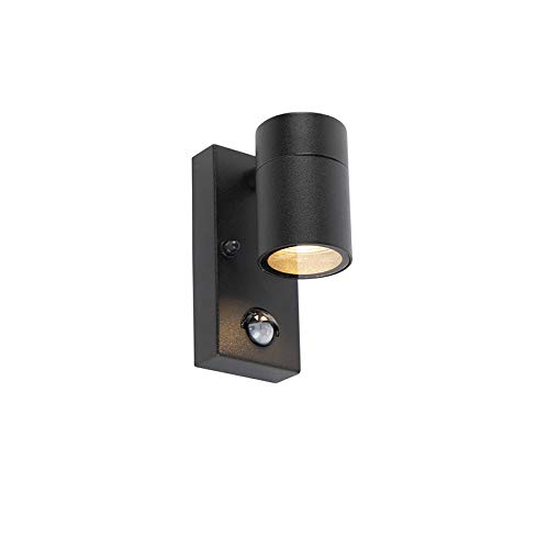 Qazqa - Modern Außen Wandleuchte schwarz mit Bewegungsmelder IP44 - Solo I Außenbeleuchtung - Edelstahl Zylinder - LED geeignet GU10 von Qazqa