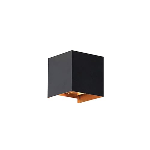 Qazqa - Modern Außen Wandleuchte schwarz mit Gold I Messing inkl. LED 2-flammig IP54 - Edwin I Außenbeleuchtung I Wohnzimmer I Schlafzimmer - Aluminium Würfel - I LED von Qazqa