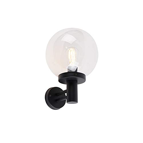 Qazqa - Modern Außen Wandleuchte schwarz mit Kunststoff IP44 Edelstahl I nickel matt - Sfera I Außenbeleuchtung - Rund - LED geeignet E27 von Qazqa
