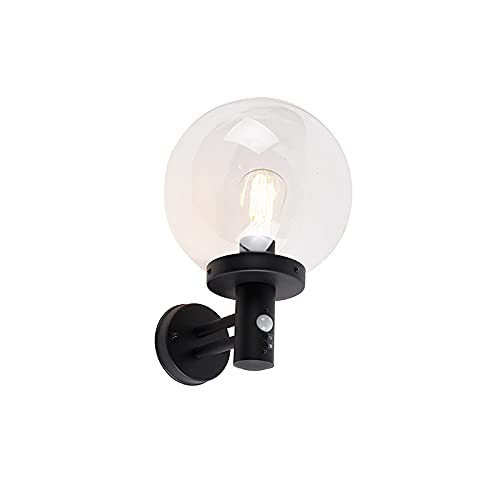 Qazqa - Modern Außen Wandleuchte schwarz mit klarem Glas inkl. Bewegungsmelder - Sfera I Außenbeleuchtung - Kunststoff Rund - LED geeignet E27 von Qazqa