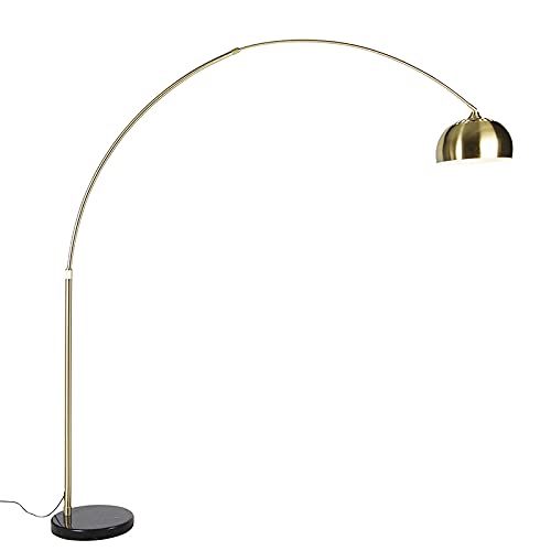 Qazqa - Modern Bogenlampe Messing mit schwarzem Marmorsockel verstellbar - XXL I Wohnzimmer I Schlafzimmer - Stahl Länglich - LED geeignet E27 von Qazqa