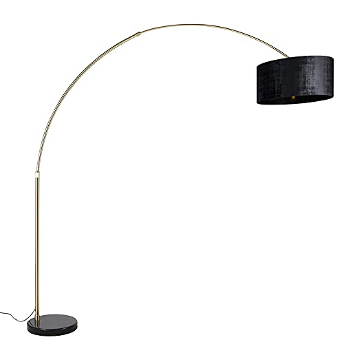Qazqa - Modern Bogenlampe Messing mit schwarzem Stoffschirm schwarz 50 cm - XXL I Wohnzimmer I Schlafzimmer - Stahl Länglich - LED geeignet E27 von Qazqa