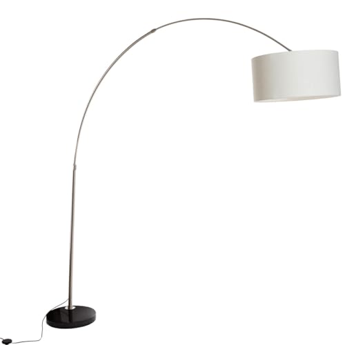 Qazqa - Modern Bogenlampe Stahl I Silber I nickel matt Stoffschirm weiß 50 cm - XXL I Wohnzimmer - Stahl Länglich - LED geeignet E27 Qazqa - Modern Bogenlampe Stahl I Silber I nickel matt Stoffschirm weiß 50 cm - XXL I Wohnzimmer - Stahl Länglich - LED geeignet E27 von Qazqa