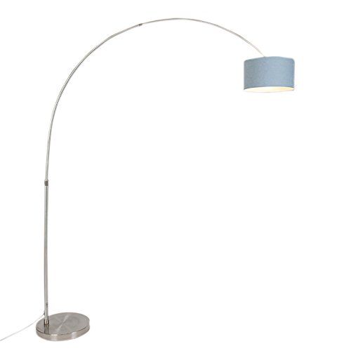 Qazqa - Modern Bogenleuchte I Bogenlampe I Lampe I Leuchte Stahl I Silber I nickel matt mit 35I35I20 blau verstellbarem Schirm - XL I Wohnzimmer I Schlafzimmer - Stahl Länglich - LED geeignet E27 Qazqa - Modern Bogenleuchte I Bogenlampe I Lampe I Leuchte Stahl I Silber I nickel matt mit 35I35I20 blau verstellbarem Schirm - XL I Wohnzimmer I Schlafzimmer - Stahl Länglich - LED geeignet E27 von Qazqa