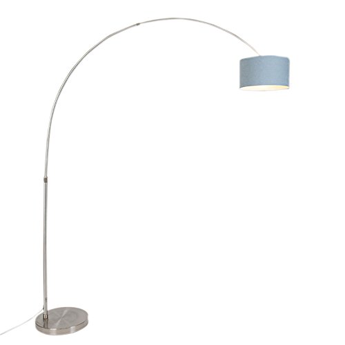 QAZQA - Modern Bogenlampe Stahl I Silber I nickel matt mit Schirm 35I35I20 blau verstellbar I Wohnzimmer I Schlafzimmer - Stahl Länglich - LED geeignet E27 von Qazqa