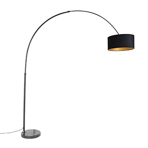 Qazqa - Modern Bogenlampe schwarz Veloursschirm schwarz mit Gold I Messing 50 cm - XXL I Wohnzimmer I Schlafzimmer - Stahl Länglich I Zylinder I Rund - LED geeignet E27 Qazqa - Modern Bogenlampe schwarz Veloursschirm schwarz mit Gold I Messing 50 cm - XXL I Wohnzimmer I Schlafzimmer - Stahl Länglich I Zylinder I Rund - LED geeignet E27 von Qazqa