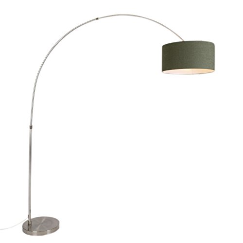 Qazqa - Modern Bogenleuchte I Bogenlampe I Lampe I Leuchte Stahl I Silber I nickel matt Moosgrüne Stoffschirm 50I50I25 - XL I Wohnzimmer I Schlafzimmer - Stahl Länglich - LED geeignet E27 von Qazqa