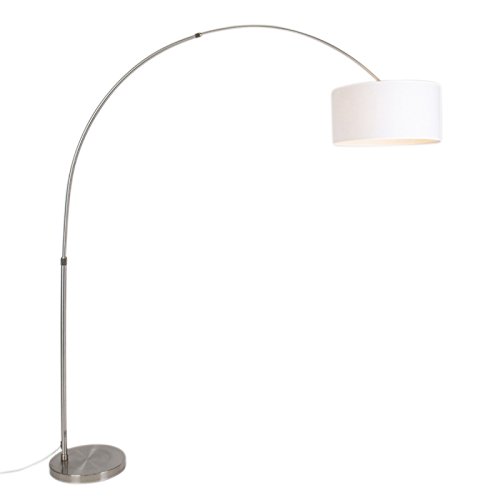 Qazqa - Modern Bogenleuchte I Bogenlampe I Lampe I Leuchte Stahl I Silber I nickel matt Stoffschirm weiß 50I50I25 verstellbar - XL I Wohnzimmer I Schlafzimmer - Stahl Länglich - LED geeignet E27 Qazqa - Modern Bogenleuchte I Bogenlampe I Lampe I Leuchte Stahl I Silber I nickel matt Stoffschirm weiß 50I50I25 verstellbar - XL I Wohnzimmer I Schlafzimmer - Stahl Länglich - LED geeignet E27 von Qazqa