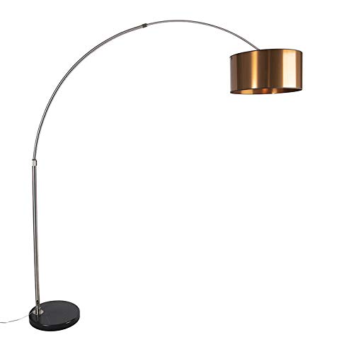 Qazqa - Modern Bogenleuchte I Bogenlampe I Lampe I Leuchte Stahl I Silber I nickel mattschirm kupfer 50 cm - XXL I Wohnzimmer - Stahl Länglich - LED geeignet E27 von Qazqa