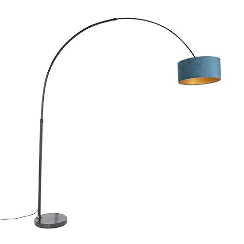 Qazqa - Modern Bogenleuchte I Bogenlampe I Lampe I Leuchte schwarzer Samt-Schirm blau mit Gold I Messing 50 cm - XXL I Wohnzimmer I Schlafzimmer - Stahl Länglich I Zylinder I Rund - LED geeignet E27 Qazqa - Modern Bogenleuchte I Bogenlampe I Lampe I Leuchte schwarzer Samt-Schirm blau mit Gold I Messing 50 cm - XXL I Wohnzimmer I Schlafzimmer - Stahl Länglich I Zylinder I Rund - LED geeignet E27 von Qazqa