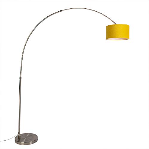 Qazqa - Modern Bogenleuchte I Bogenlampe I Lampe I Leuchte stahl I nickel matt mit gelbem Schirm 35I35I20 - XL I Wohnzimmer I Schlafzimmer - Stahl Länglich - LED geeignet E27 von Qazqa
