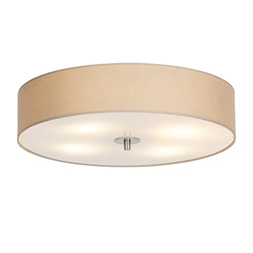 Qazqa - Modern Country Deckenleuchte I Deckenlampe I Lampe I Leuchte beige 50 cm - Drum mit SchirmI 4-flammig I Wohnzimmer I Schlafzimmer - Textil Rund - LED geeignet E27 von Qazqa