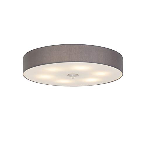 Qazqa - Modern Country Deckenleuchte I Deckenlampe I Lampe I Leuchte grau 70 cm - Drum mit Schirm I Wohnzimmer I Schlafzimmer - Textil Rund - LED geeignet E27 Qazqa - Modern Country Deckenleuchte I Deckenlampe I Lampe I Leuchte grau 70 cm - Drum mit Schirm I Wohnzimmer I Schlafzimmer - Textil Rund - LED geeignet E27 von Qazqa