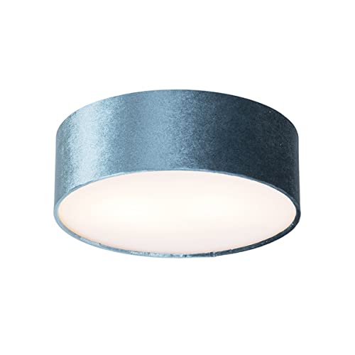 Qazqa - Modern Deckenleuchte I Deckenlampe I Lampe I Leuchte blau 30 cm mit Gold I Messingener Innenseite - Drum mit SchirmI 2-flammig I Wohnzimmer I Schlafzimmer - Textil Zylinder - LED geeignet E27 von Qazqa