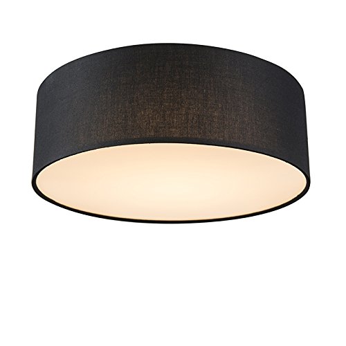 Qazqa - Modern Deckenleuchte I Deckenlampe I Lampe I Leuchte schwarz 30 cm inkl. LED - Drum mit Schirm LED I Wohnzimmer I Schlafzimmer - Textil Rund - I LED von Qazqa