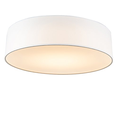 Qazqa - Modern Deckenleuchte I Deckenlampe I Lampe I Leuchte weiß 40 cm inkl. LED - Drum mit Schirm LED I Wohnzimmer I Schlafzimmer - Textil Rund - I LED von Qazqa