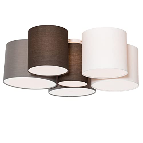 Qazqa - Modern Deckenleuchte I Deckenlampe I Lampe I Leuchte weiß grau und braun 6-Licht - MultiDrum mit Schirm I Wohnzimmer I Schlafzimmer - Textil Rund - LED geeignet E27 von Qazqa