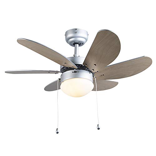 Qazqa - Modern Deckenventilator mit beleuchtung stahl I nickel matt mit Holzprint 80cm mit Zugschalter - Fresh I Wohnzimmer I Schlafzimmer - Stahl Rund - LED geeignet E14 von Qazqa