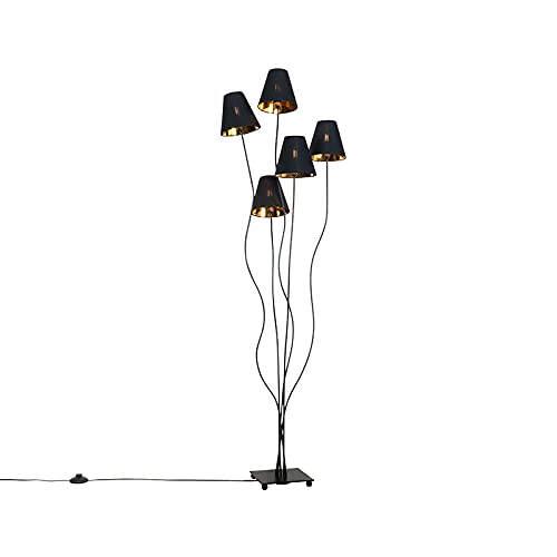 Qazqa - Modern Design Stehlampe schwarz mit Gold I Messing 5-flammig - Melis I Wohnzimmer I Schlafzimmer - Stahl Länglich - LED geeignet E14 von Qazqa