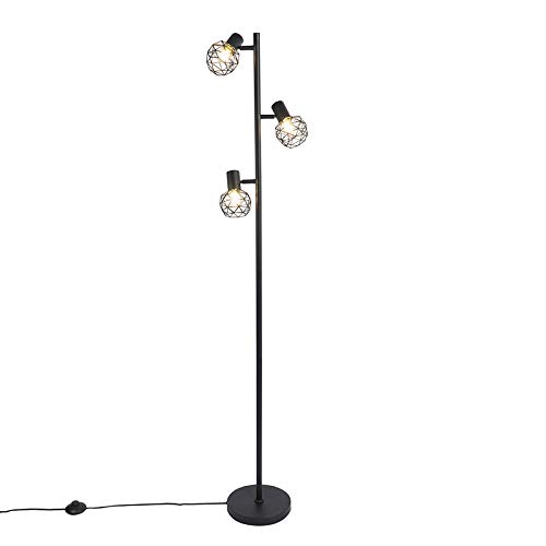 Qazqa - Modern Design Stehleuchte I Stehlampe I Standleuchte I Lampe I Leuchte schwarz 3-Licht verstellbar - Mesh I Wohnzimmer I Schlafzimmer - Stahl Länglich - LED geeignet E14 von Qazqa