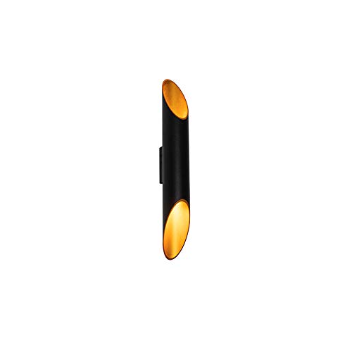Qazqa - Modern Design Wandleuchte schwarz mit Gold I Messing - Organo L.I 2-flammig I Wohnzimmer I Schlafzimmer I Up & Down - Aluminium Zylinder - LED geeignet GU10 von Qazqa