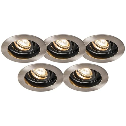 Qazqa - Modern Set mit 5 modernen Einbaustrahlern Stahl I Silber I nickel matt - Rondoo I Wohnzimmer I Schlafzimmer - Aluminium Rund - LED geeignet GU10 von Qazqa