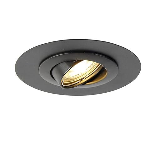Qazqa - Modern Einbaustrahler rund schwarz schwenkbar mit Distanzring - Edu I Wohnzimmer I Schlafzimmer - Stahl Rund - LED geeignet GU10 von Qazqa