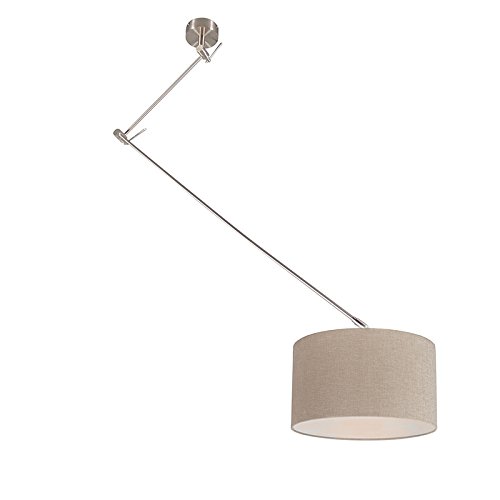 Qazqa - Modern Hängelampe I Pendellampe I Pendelleuchte Stahl I Silber I nickel matt mit Schirm 35 cm taupe verstellbar - Blitz I I Wohnzimmer I Schlafzimmer - Stahl Rund - LED geeignet E27 Qazqa - Modern Hängelampe I Pendellampe I Pendelleuchte Stahl I Silber I nickel matt mit Schirm 35 cm taupe verstellbar - Blitz I I Wohnzimmer I Schlafzimmer - Stahl Rund - LED geeignet E27 von Qazqa