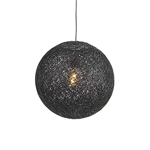 Qazqa - Modern Design-Hängeleuchte schwarz Kugel 45cm - Corda I Wohnzimmer I Schlafzimmer - Papier I Tau Rund I Kugel I Kugelförmig - LED geeignet E27 von Qazqa
