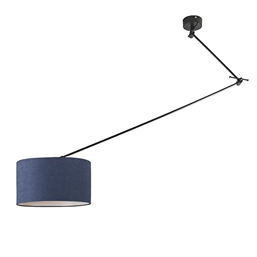 Qazqa - Modern Hängelampe I Pendellampe I Pendelleuchte schwarz mit Lampenschirm 35 cm blau verstellbar - Blitz I I Wohnzimmer I Schlafzimmer - Stahl Rund - LED geeignet E27 von Qazqa