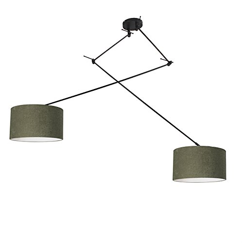 Qazqa - Modern Hängelampe I Pendellampe I Pendelleuchte schwarz mit Schirm 35 cm grün verstellbar - Blitz III 2-flammig I Wohnzimmer - Stahl Rund - LED geeignet E27 Qazqa - Modern Hängelampe I Pendellampe I Pendelleuchte schwarz mit Schirm 35 cm grün verstellbar - Blitz III 2-flammig I Wohnzimmer - Stahl Rund - LED geeignet E27 von Qazqa